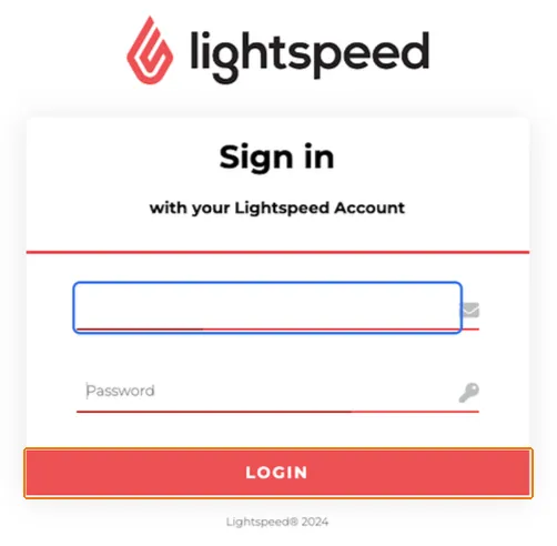 Lightspeed sign-in page with the LOGIN button