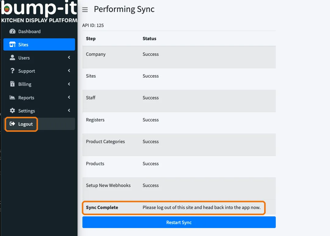 The sync progress page showing every step successful and Sync Complete