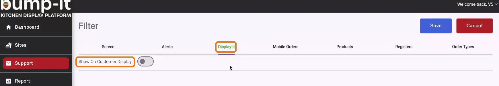Display-It tab with the Show On Customer Display toggle