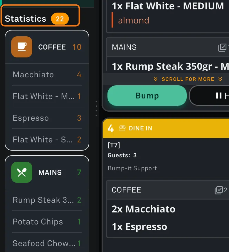 Close-up of the statistics sidebar