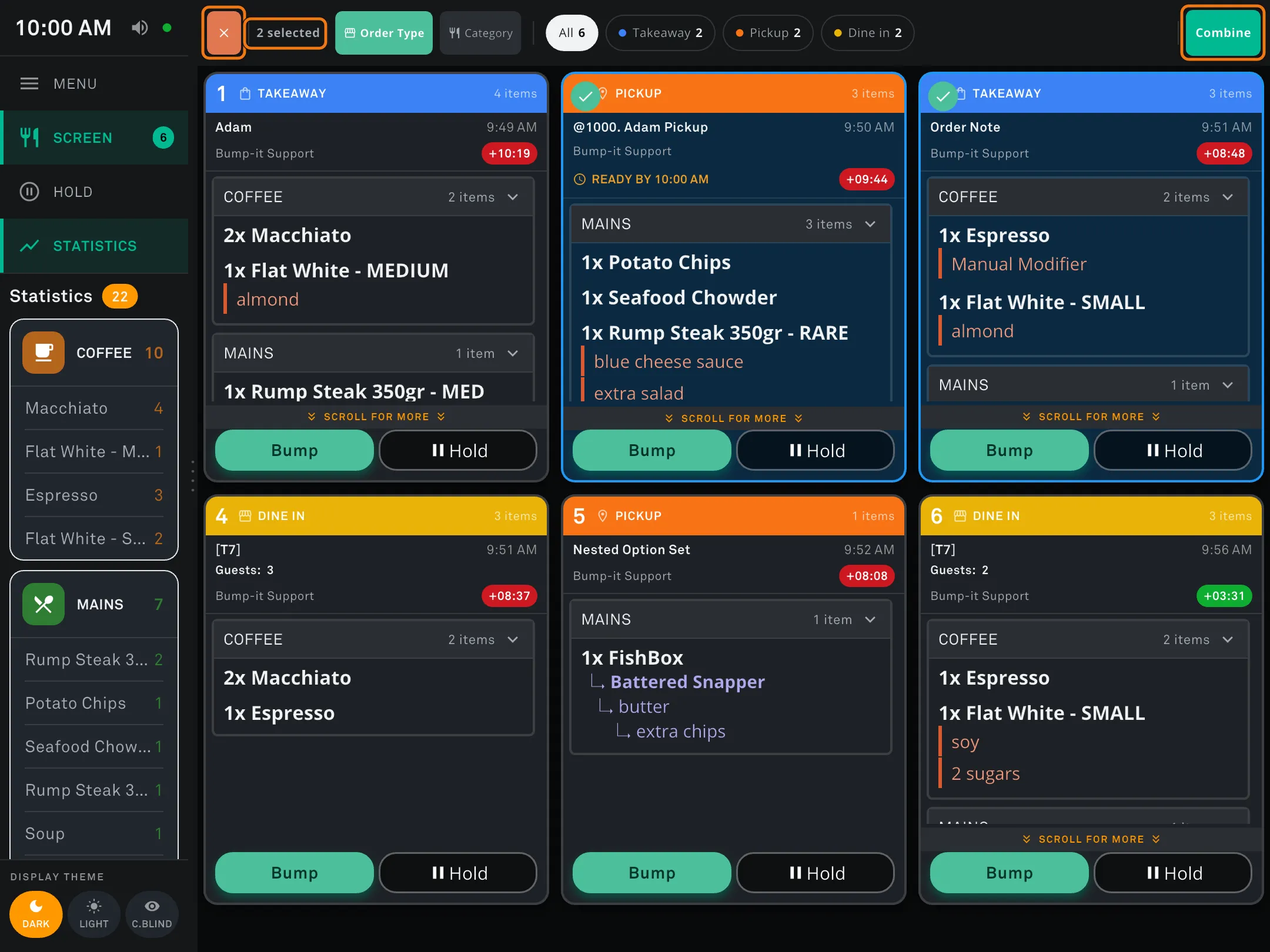 Combine mode with two dockets selected